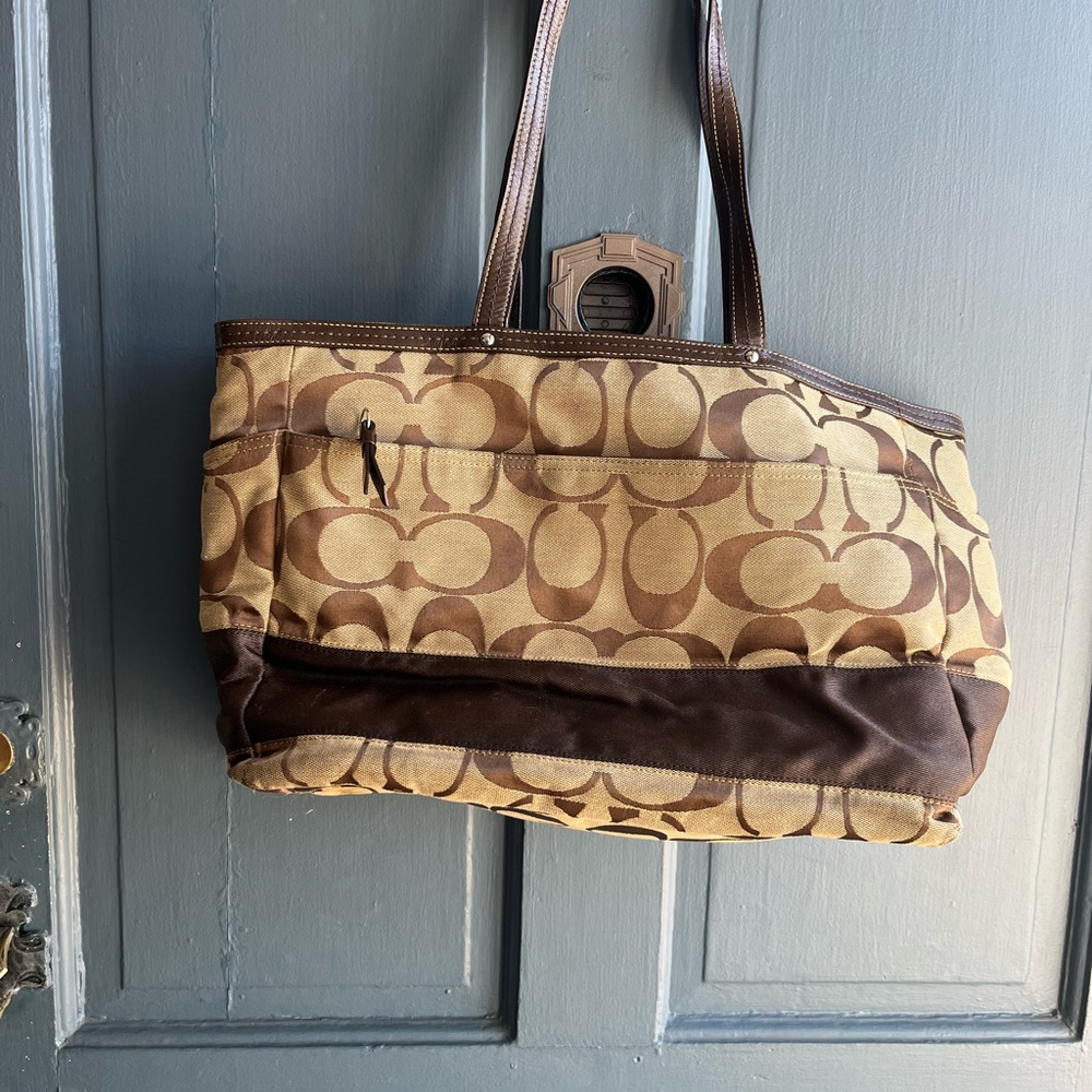 Coach Signature Stripe Canvas Tote Diaper Bag - Picture 7 of 10